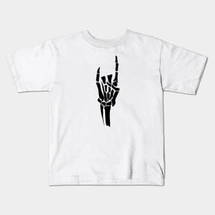 Devils horns skelleton hand in black Kids T-Shirt